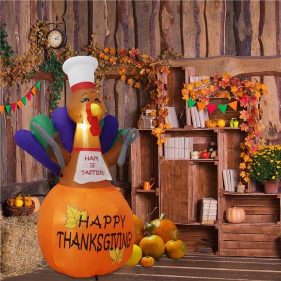 Other - 6ft Christmas Inflatable Outdoor Decorations, Chef Turkey with LED Lights